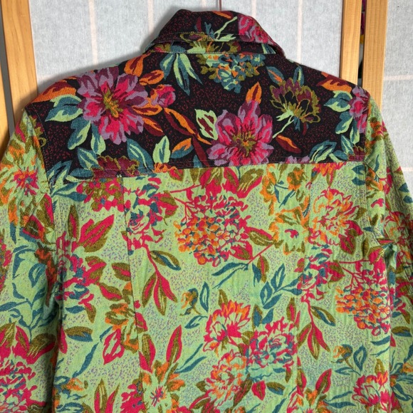 Christopher & Banks Floral Tapestry Jacket Green Pink Button Front Womens Large - Picture 6 of 7